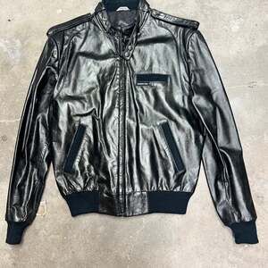 Vintage 80s Members Only Black Genuine Leather Cafe Racer Bomber Jacket size 42